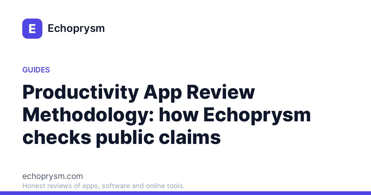 Productivity App Review Methodology: how Echoprysm checks public claims